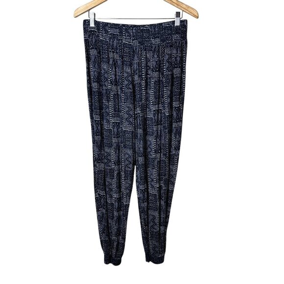 H&M Basic Line Boho Print Navy SOft Knit Joggers Size Large - Picture 1 of 9